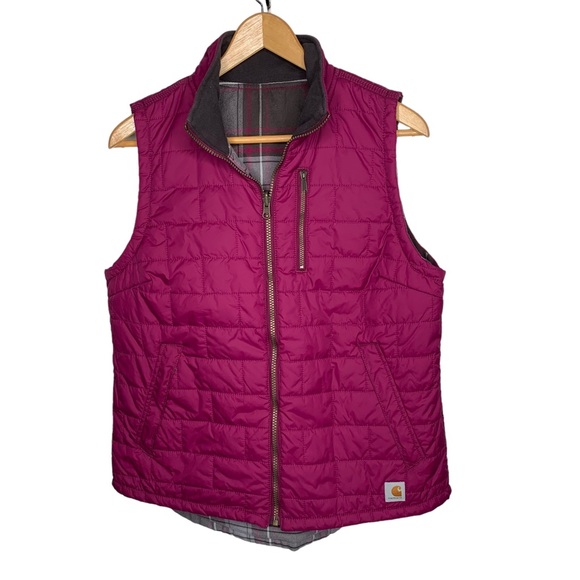 Carhartt Jackets & Coats Carhartt Reversible Puffer Flannel Vest M 8 Womens Plaid Quilted